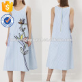 Nova Moda Azul E Branco Listrado Vestido Sem Mangas Com Applique Fabricação Atacado Moda Feminina Vestuário (TA5196D)